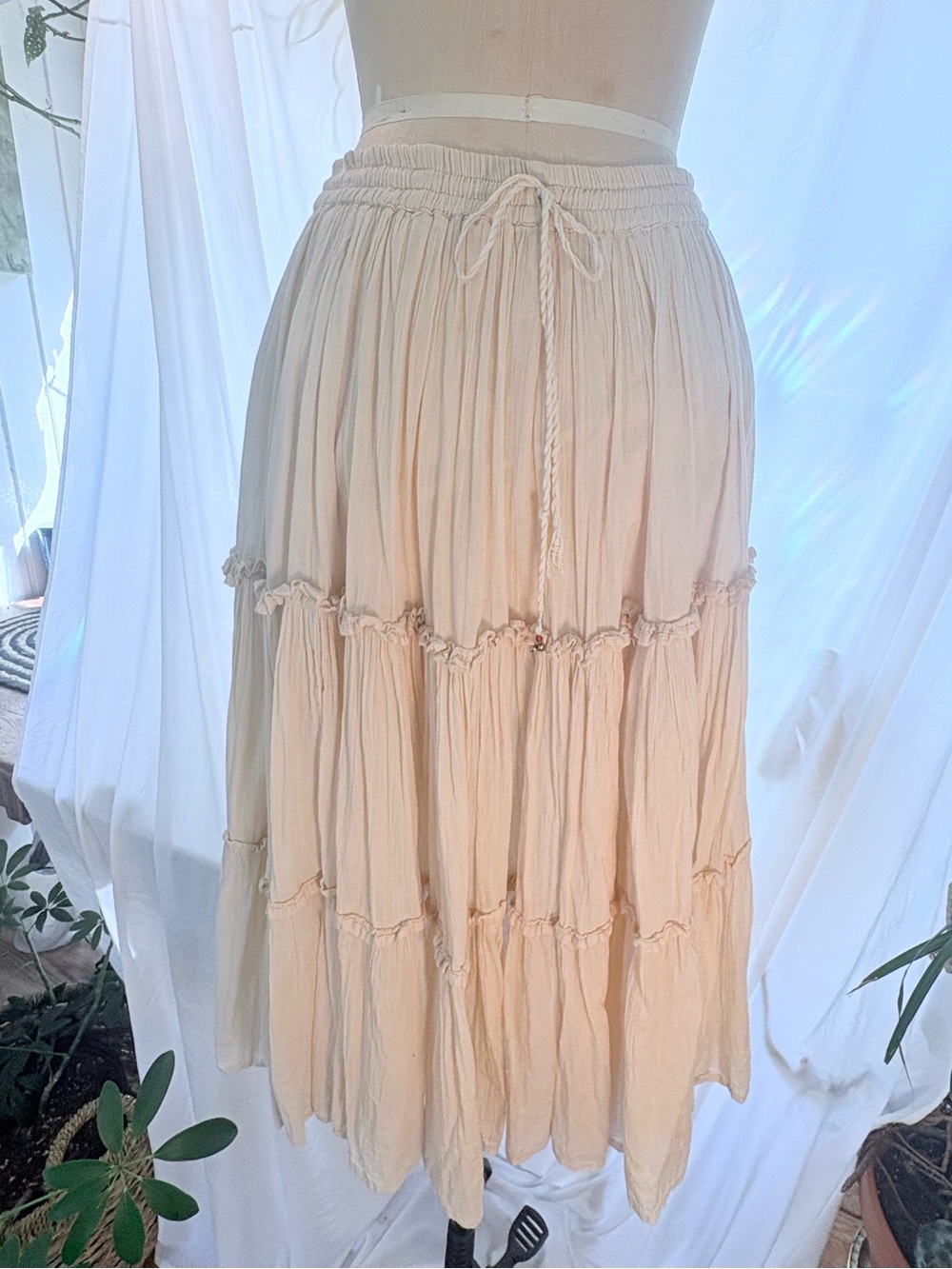 Boho Tiered Maxi Skirt in Cream